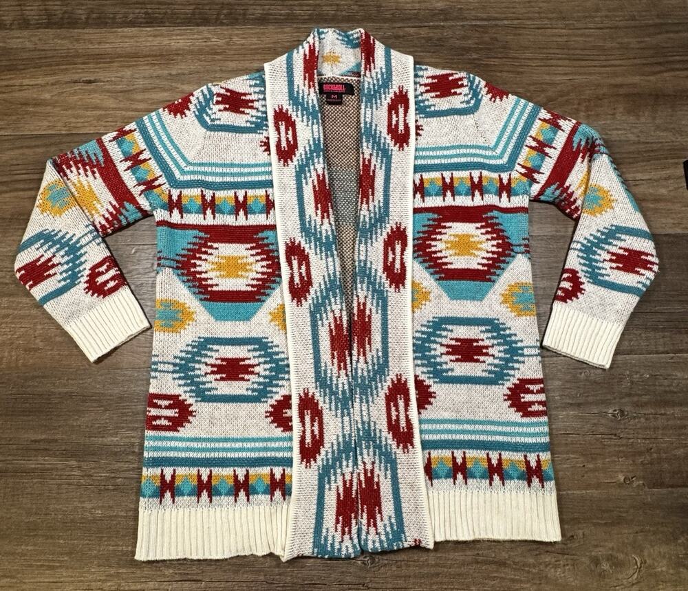 Rock & Roll Denim Women’s Cardigan Sweater M Southwestern Aztec Open Front Boho